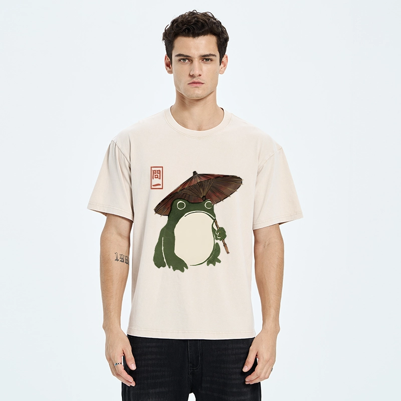 Tokyo‑Tiger Zen Frog Vibe Washed T‑Shirt