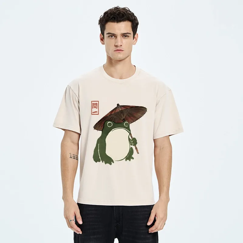 Tokyo‑Tiger Zen Frog Vibe Washed T‑Shirt