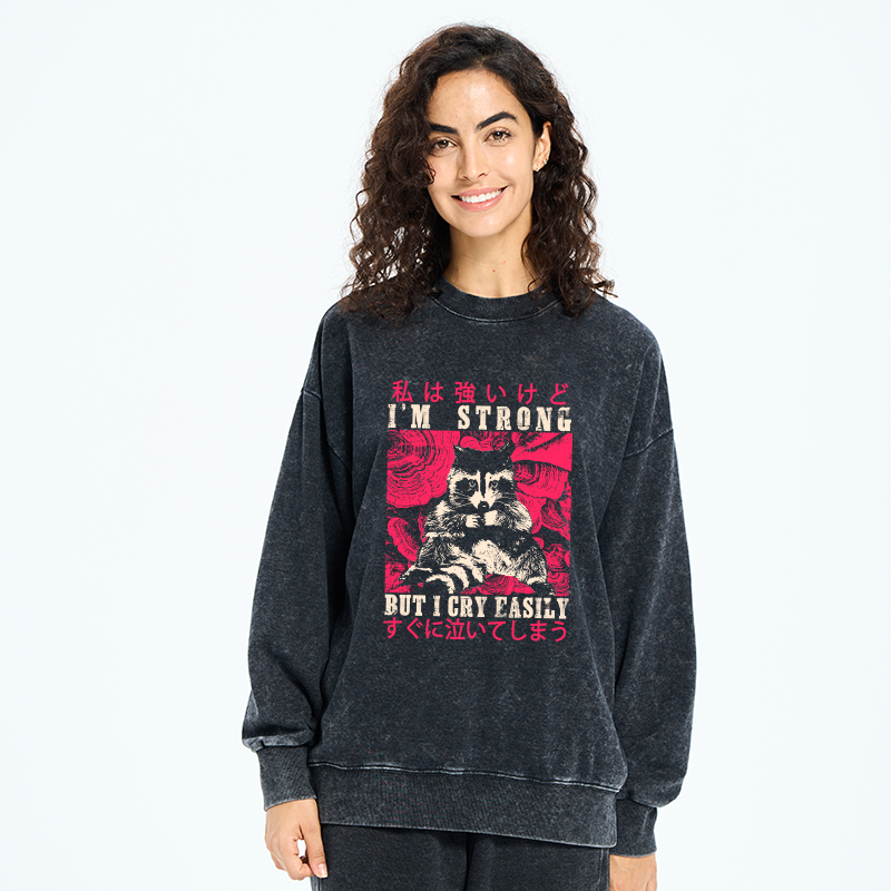 Tokyo-Tiger I Am Strong Raccoon Washed Sweatshirt