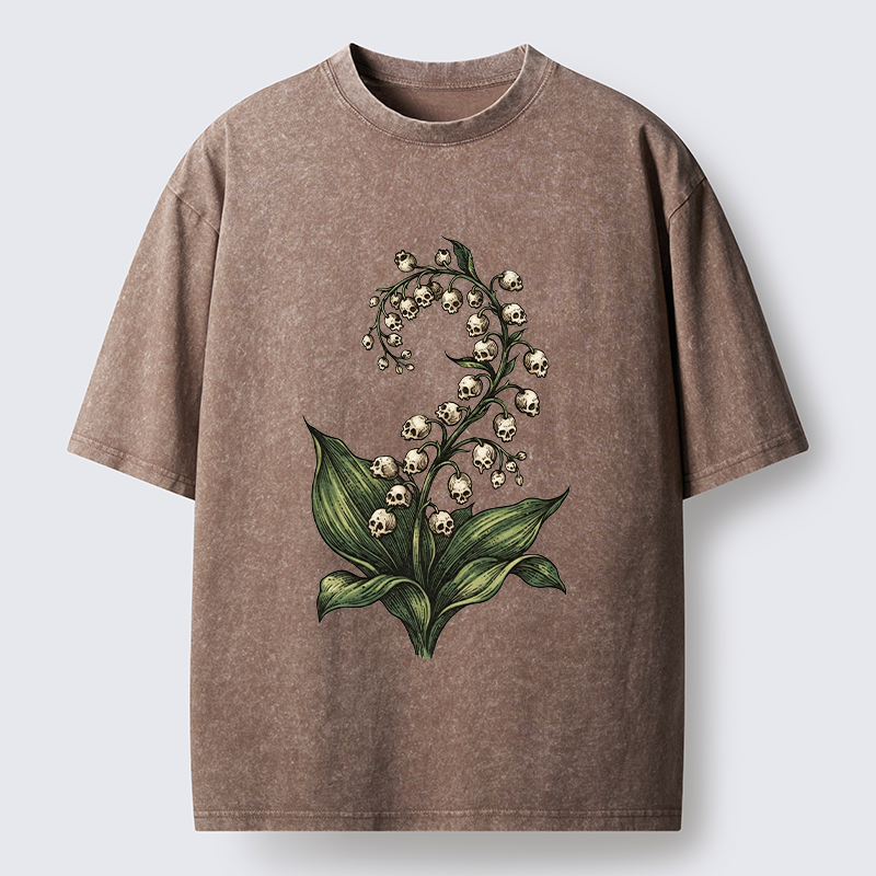 Tokyo-Tiger Skull Lily Art Washed T-Shirt