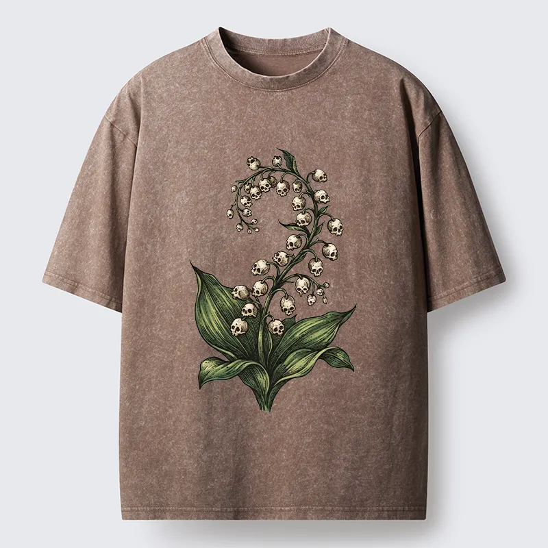 Tokyo-Tiger Skull Lily Art Washed T-Shirt
