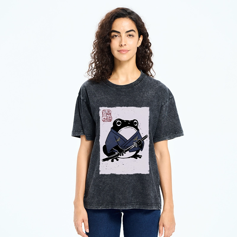 Tokyo-Tiger Samurai Frog Art Washed T-Shirt
