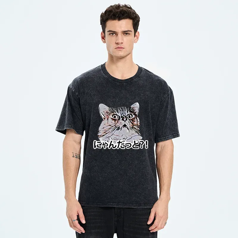 Tokyo-Tiger Angry Japanese Cat Washed T-Shirt