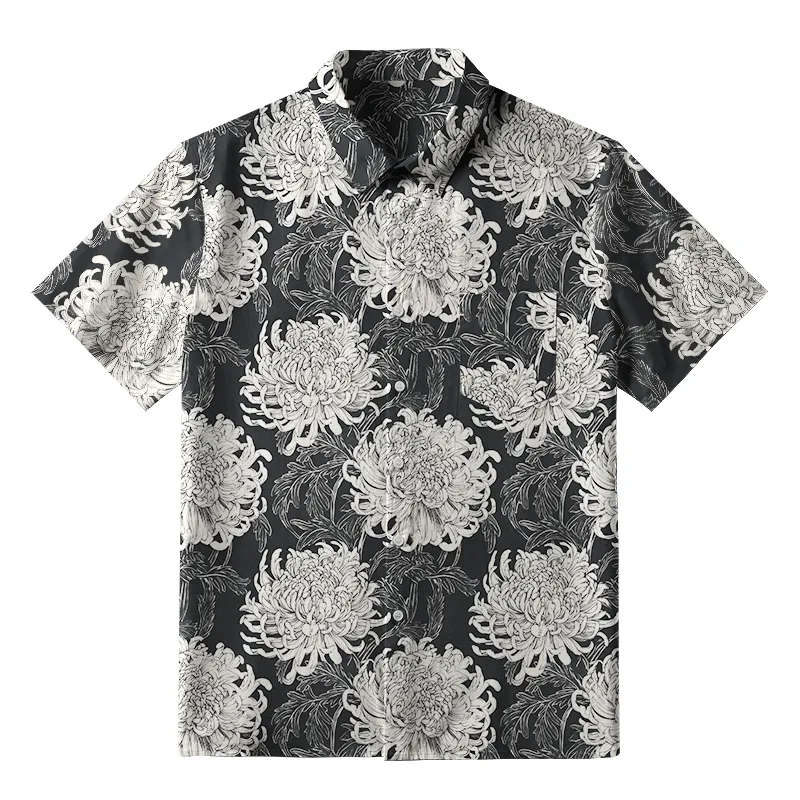 Tokyo-Tiger Blooming Chrysanthemums Japan Button-up Shirt