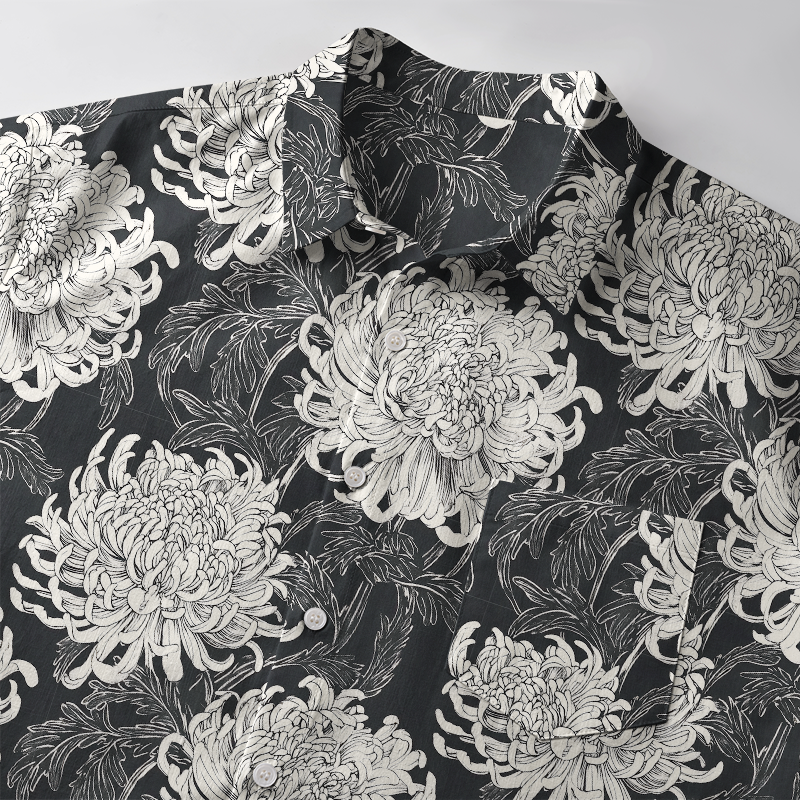 Tokyo-Tiger Blooming Chrysanthemums Japan Button-up Shirt