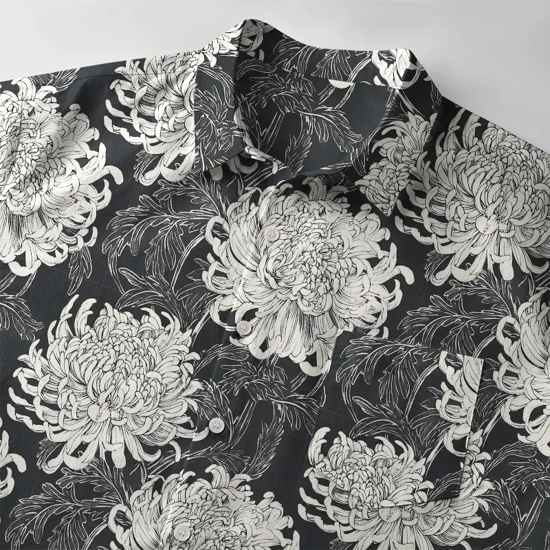 Tokyo-Tiger Blooming Chrysanthemums Japan Button-up Shirt