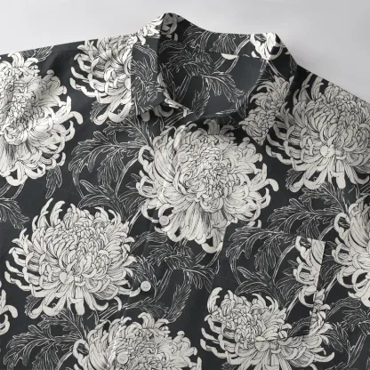Tokyo-Tiger Blooming Chrysanthemums Japan Button-up Shirt