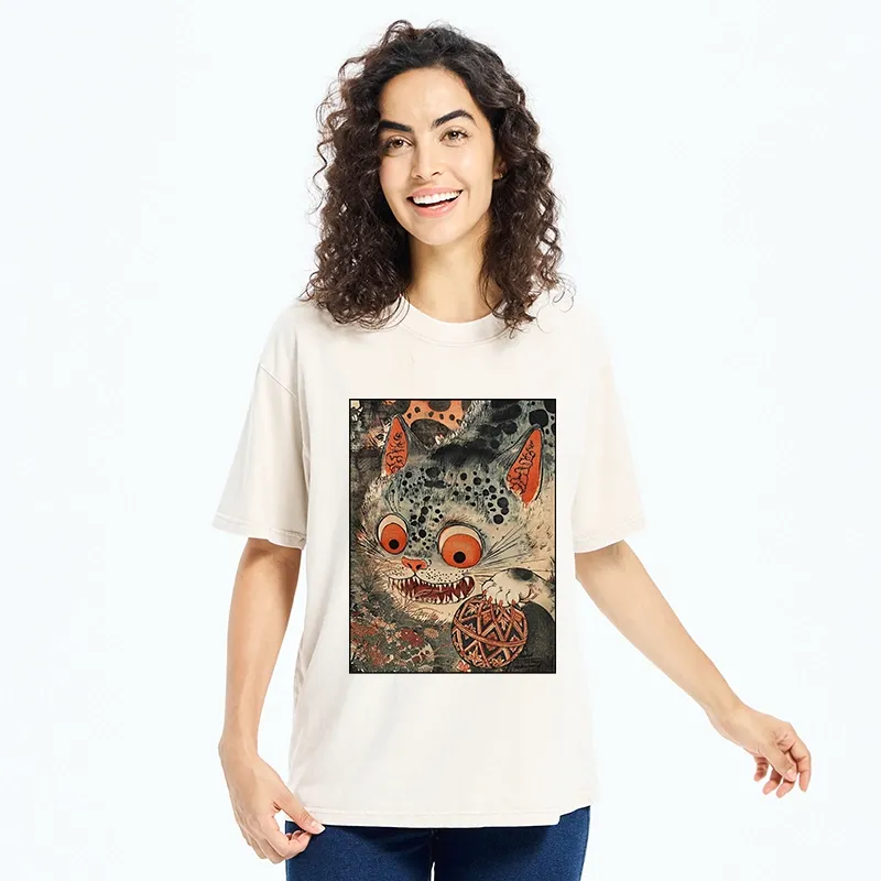 Tokyo‑Tiger Funny Yokai Cat Washed T‑Shirt