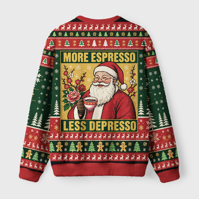 Tokyo-Tiger Funny Santa Coffee Meme Fuzzy Christmas Ugly Sweatshirt