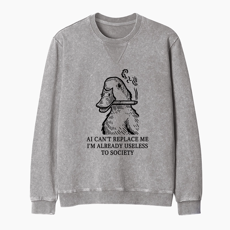 Tokyo-Tiger Smoking Duck Funny Washed Terry Sweatshirt
