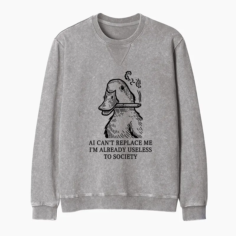 Tokyo-Tiger Smoking Duck Funny Washed Terry Sweatshirt