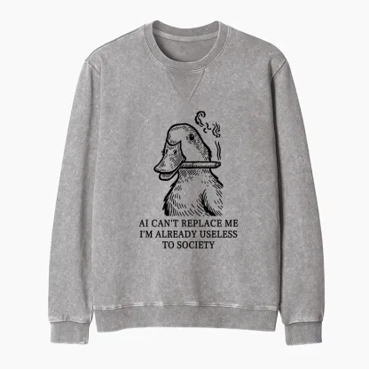 Tokyo-Tiger Smoking Duck Funny Washed Terry Sweatshirt