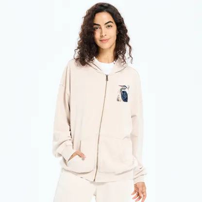 Tokyo-Tiger Stylish Blue Heron Washed Zip Hoodie