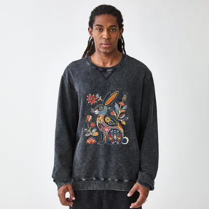 Tokyo-Tiger Folk Hare Bloom Washed Terry Sweatshirt