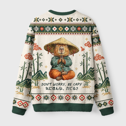 Tokyo-Tiger Zen Capybara Funny Meme Fuzzy Christmas Ugly Sweatshirt