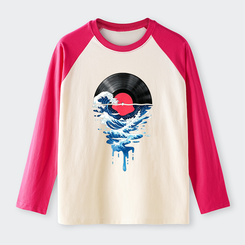 Tokyo-Tiger Vinyl Records And Waves Raglan Long Sleeve T-shirt