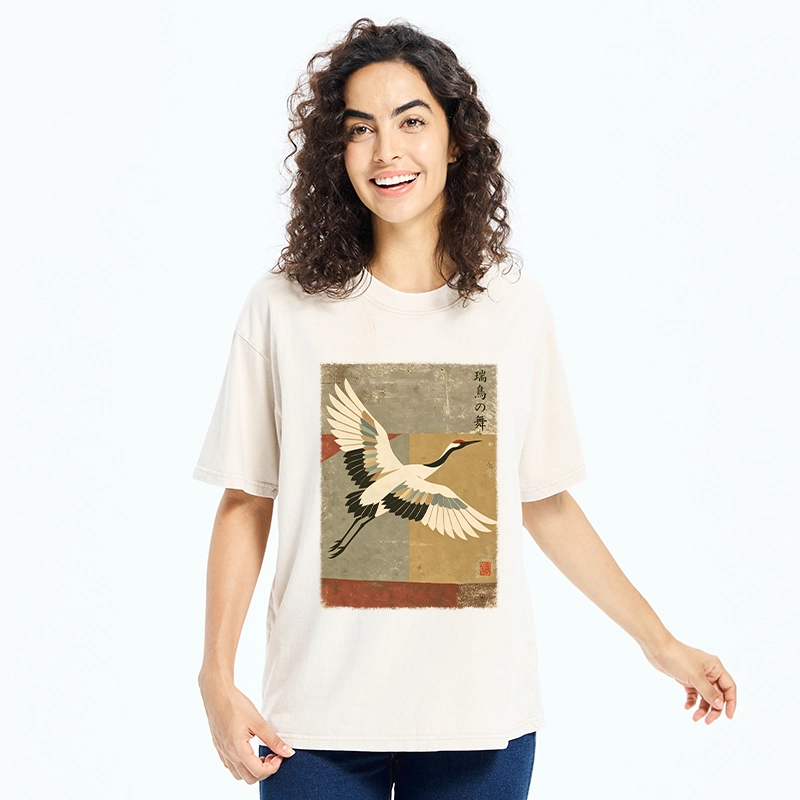 Tokyo‑Tiger Crane Spirit Washed T‑Shirt