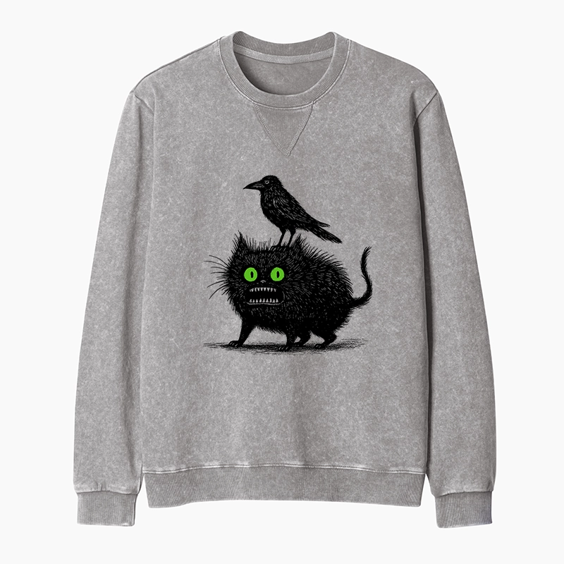 Tokyo-Tiger Crow And Black Cat Washed Terry Sweatshirt