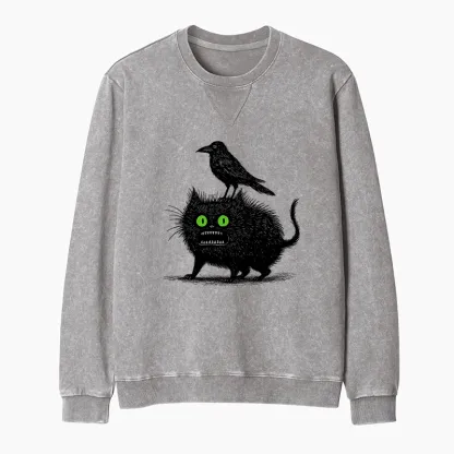 Tokyo-Tiger Crow And Black Cat Washed Terry Sweatshirt
