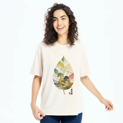Tokyo-Tiger Autumn Leaf Village Scenery Art Washed T-Shirt