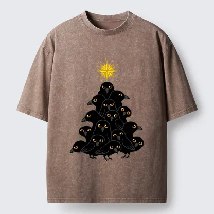 Tokyo-Tiger Crow Christmas Tree Washed T-Shirt