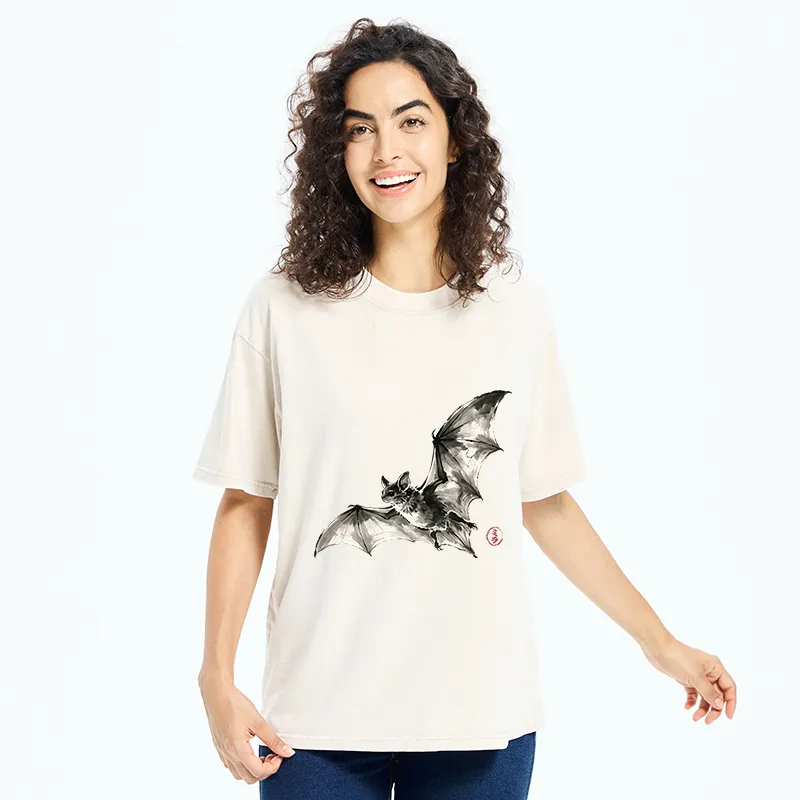 Tokyo‑Tiger Ink Style Bat Washed T‑Shirt