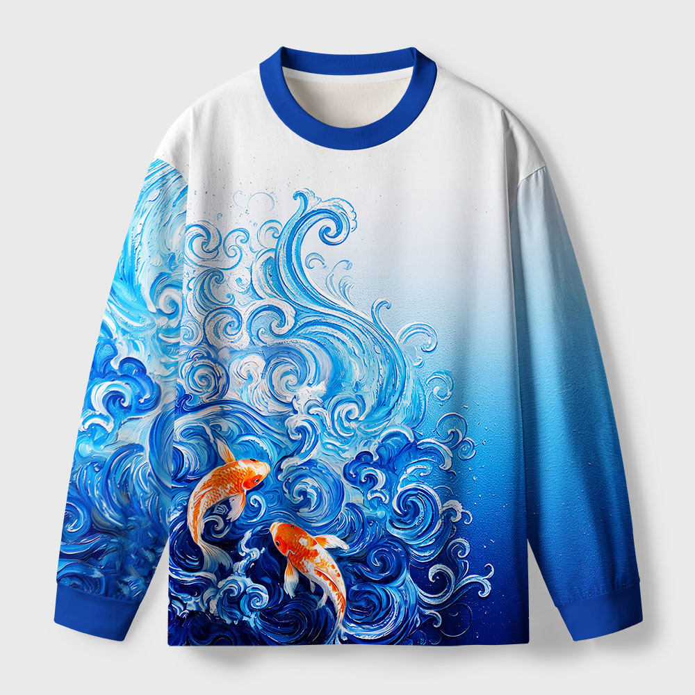 Tokyo-Tiger Van Gogh's Wave Red Koi Eco-Friendly Long Sleeve T-Shirt