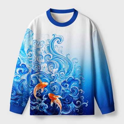 Tokyo-Tiger Van Gogh's Wave Red Koi Eco-Friendly Long Sleeve T-Shirt