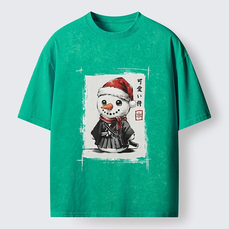 Tokyo‑Tiger Samurai Snowman Washed T‑Shirt