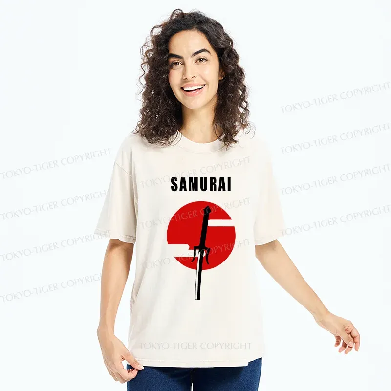 Tokyo-Tiger Samurai Sword Washed T-Shirt