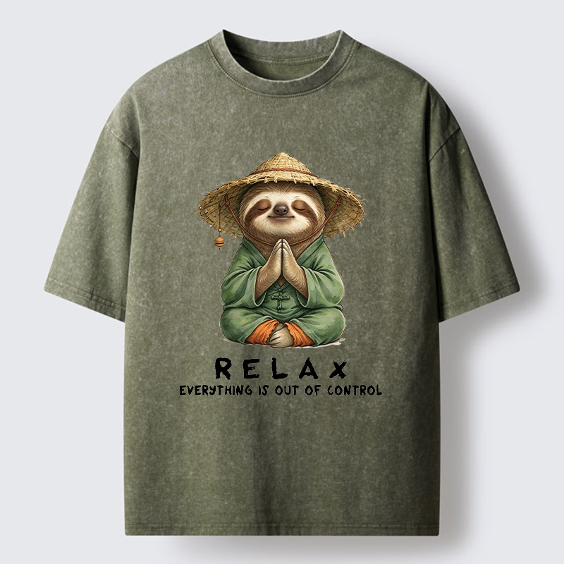 Tokyo-Tiger Zen Relax Sloth Graphic Washed T-Shirt