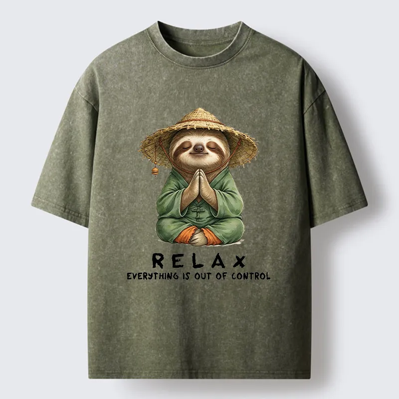 Tokyo-Tiger Zen Relax Sloth Graphic Washed T-Shirt