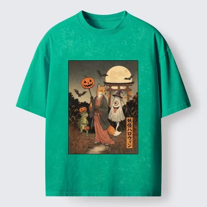 Tokyo‑Tiger Yokai Halloween Crew Washed T‑Shirt