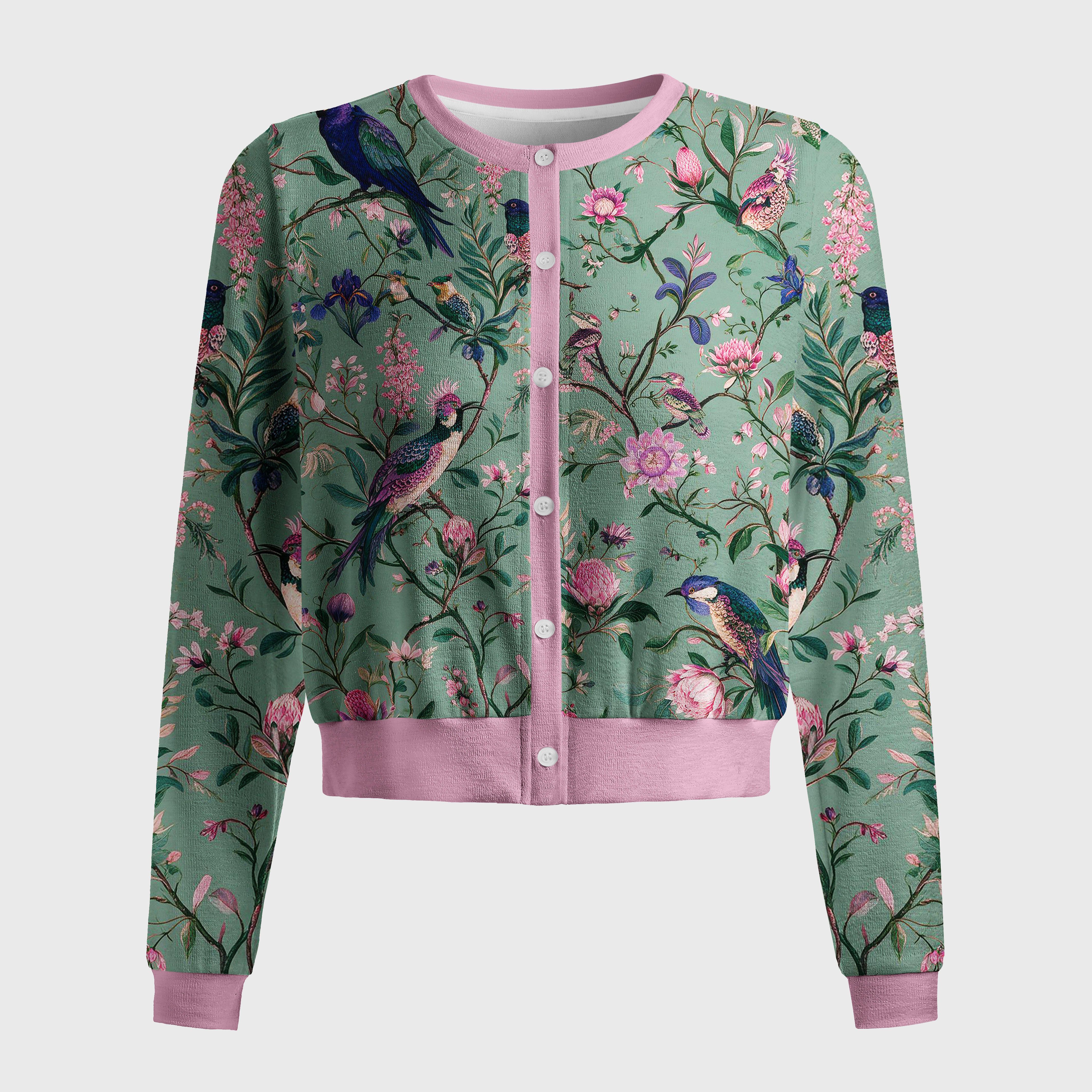 Tokyo-Tiger Antique Garden Birds Floral Women's Lightweight Cardigan