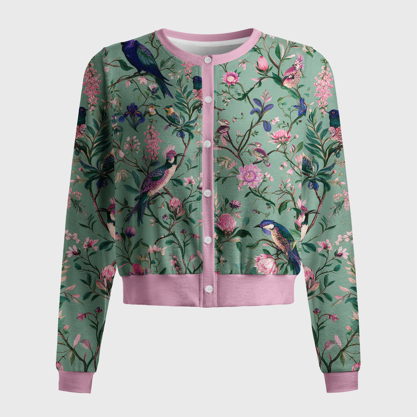 Tokyo-Tiger Antique Garden Birds Floral Women's Lightweight Cardigan