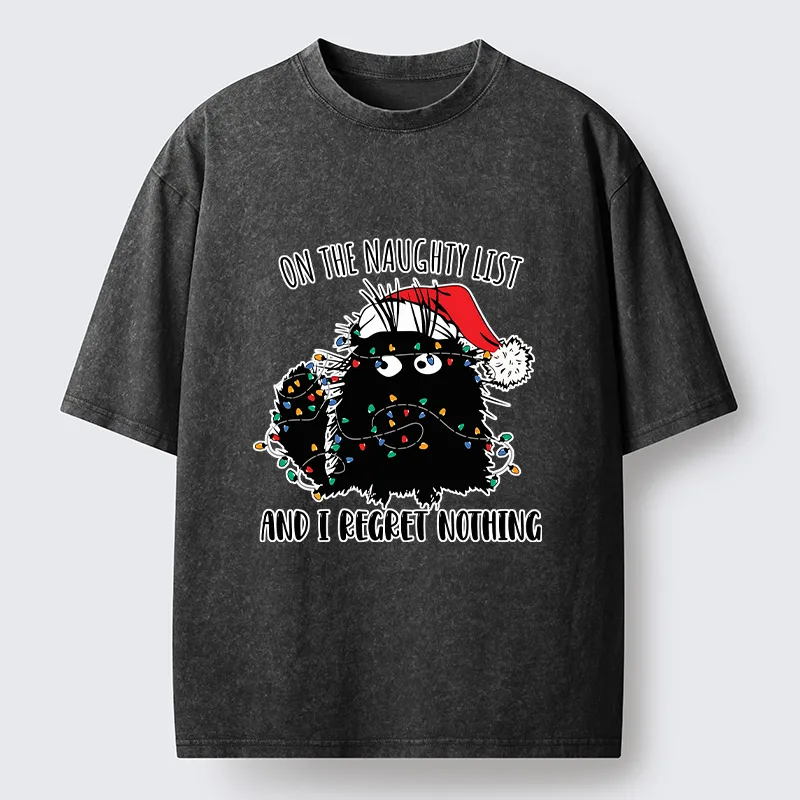 Tokyo-Tiger Mischievous Christmas Black Cat Washed T-Shirt