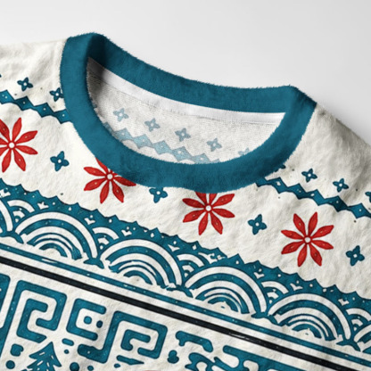 Tokyo-Tiger Block Print Christmas Octopus Fuzzy Christmas Ugly Sweatshirt