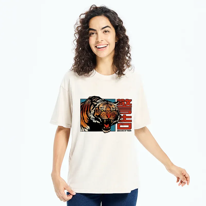 Tokyo-Tiger Beware Of Tiger Washed T-Shirt