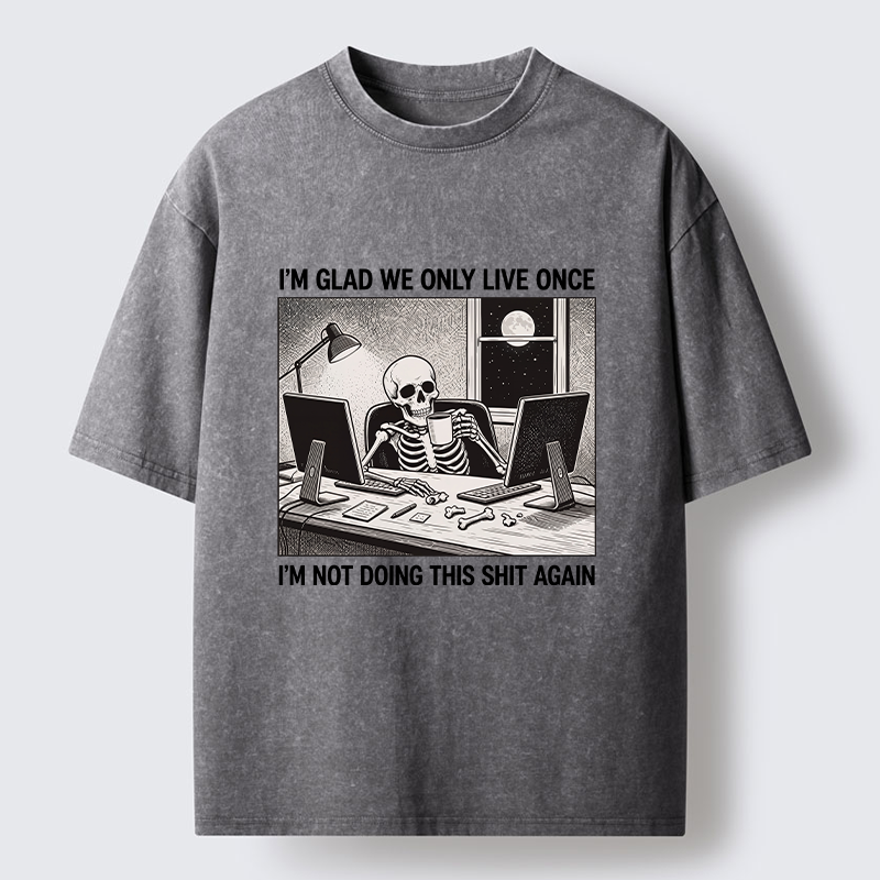 Tokyo-Tiger Funny Skeleton Coffee Break Meme Washed T-Shirt
