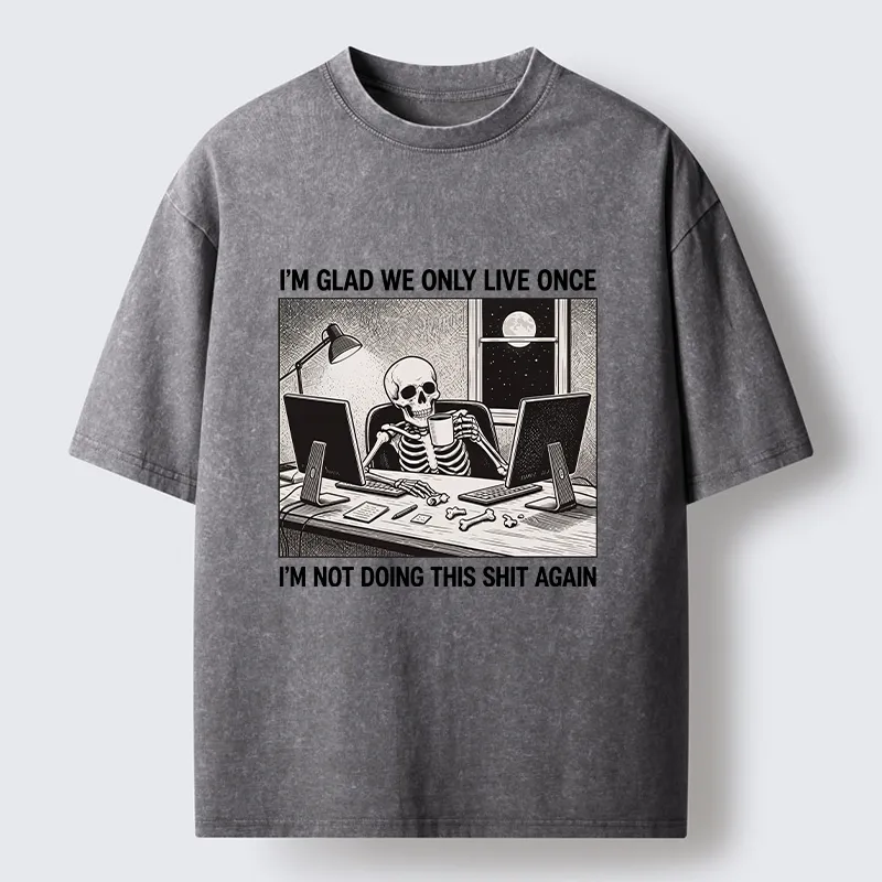 Tokyo-Tiger Funny Skeleton Coffee Break Meme Washed T-Shirt
