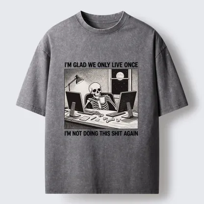 Tokyo-Tiger Funny Skeleton Coffee Break Meme Washed T-Shirt