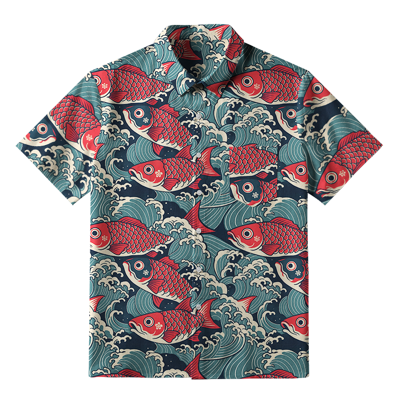 Tokyo-Tiger Koi Wave Button-up Shirt