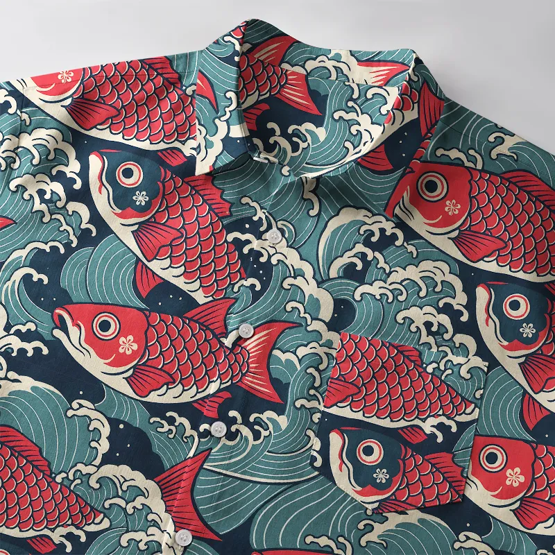 Tokyo-Tiger Koi Wave Button-up Shirt