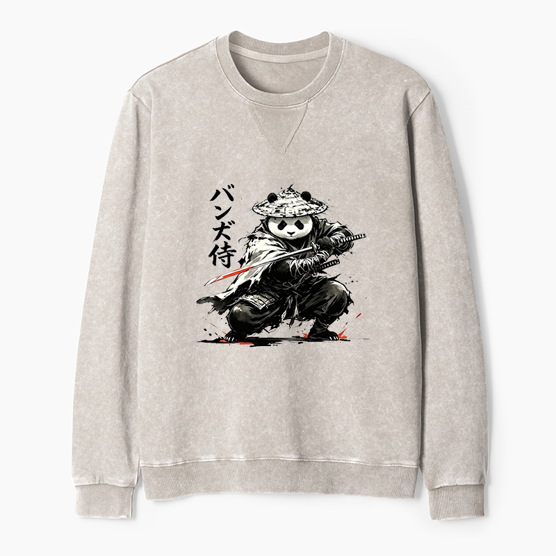 Tokyo-Tiger Panda Samurai Warrior Washed Terry Sweatshirt