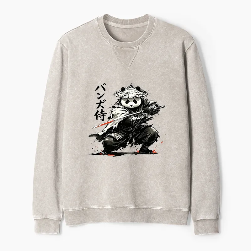 Tokyo-Tiger Panda Samurai Warrior Washed Terry Sweatshirt