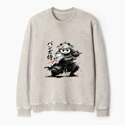 Tokyo-Tiger Panda Samurai Warrior Washed Terry Sweatshirt
