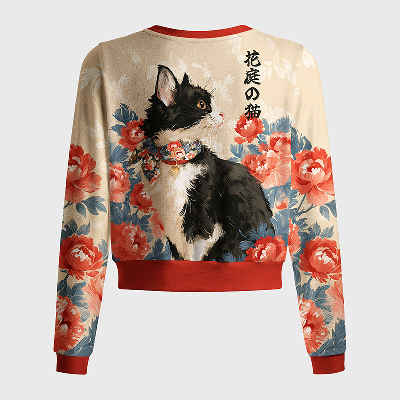 Tokyo-Tiger Cat Among Peonies Women's Lightweight Cardigan