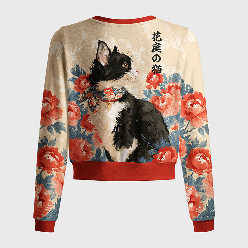 Tokyo-Tiger Cat Among Peonies Women's Lightweight Cardigan