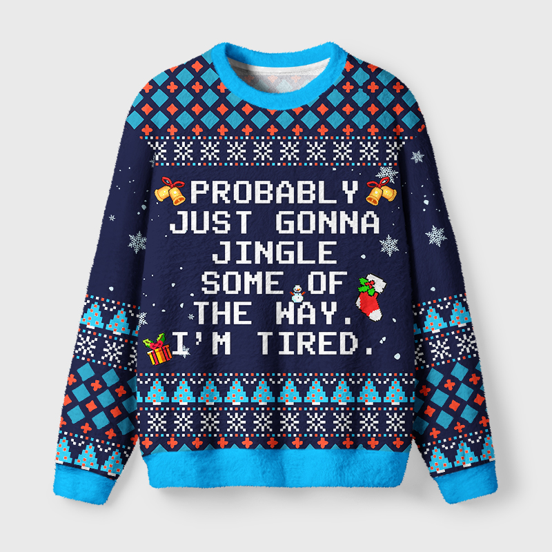 Tokyo-Tiger Too Tired to Fully Jingle Fuzzy Christmas Ugly Sweatshirt