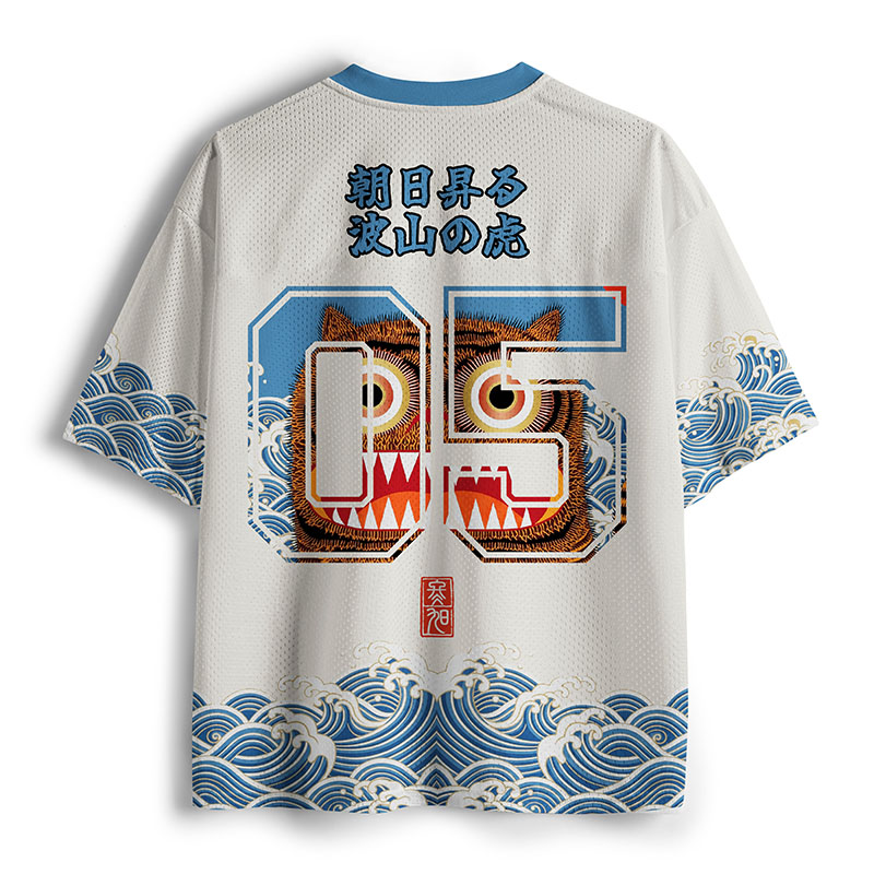 Tokyo-Tiger Folk Art Tiger Standing On Waves Mesh Jersey